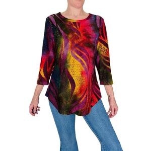 Caleooa Colorful Rainbow Embroidery Abstract Textured Shirt